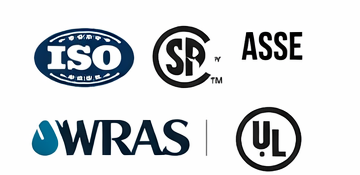 ISO, CSA, ASSE, WRAS, UL certification logos