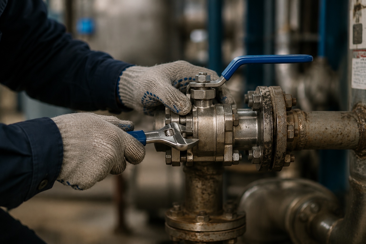 Homeowner replacing a ball valve with pipe wrench and PTFE tape — DIY plumbing guide