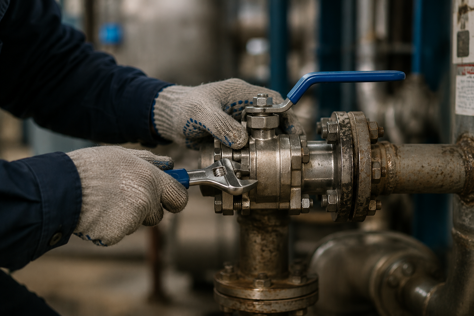 Homeowner replacing a ball valve with pipe wrench and PTFE tape — DIY plumbing guide