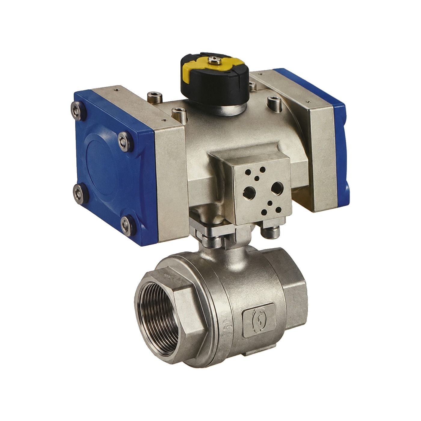 Zweiteiliger SS316-Kugelhahn mit ISO-5211-Direktmontageflansch und pneumatischem Antrieb von LINS Valve